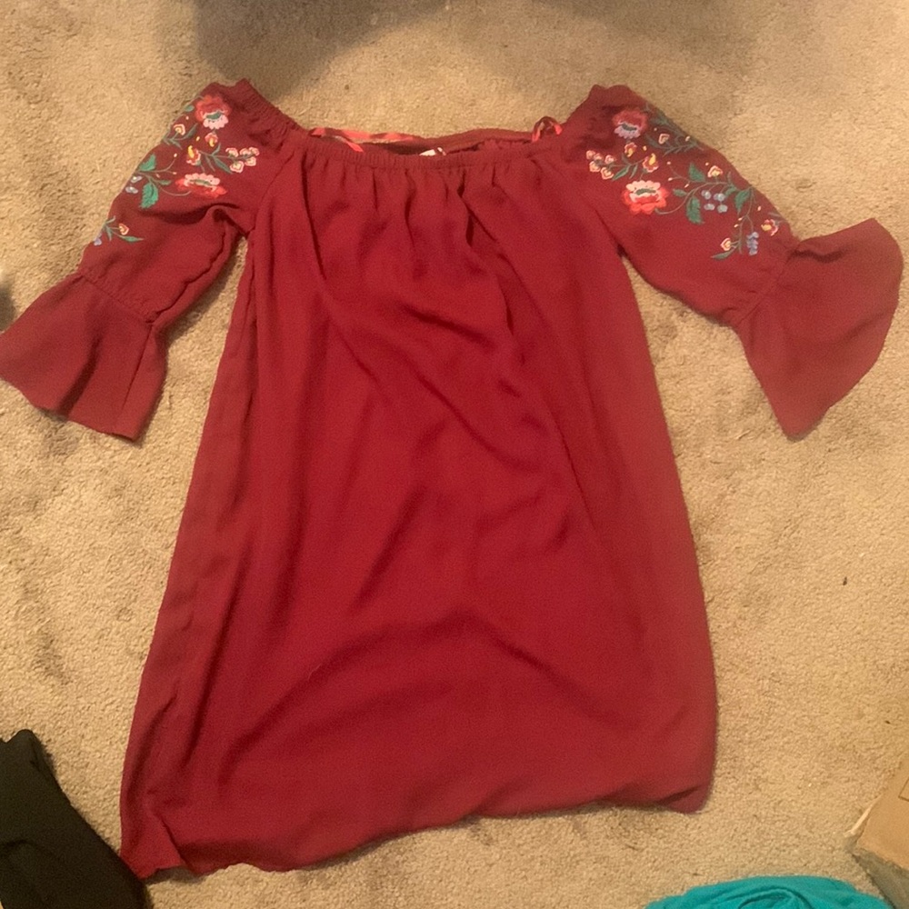 Off the Shoulder Maroon Floral Dress
